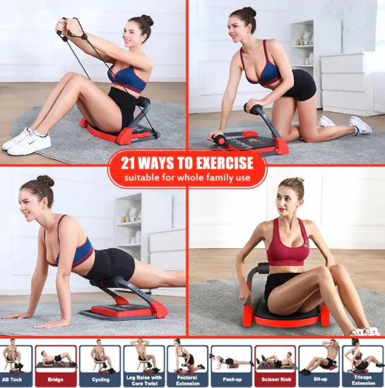 All-in-One Home Gym Workout Machine – Full Body Ab & Core Trainer, Adjustable Resistance Fitness Equipment for Men & Women, Foldable Body Sculpting Machine with Bonus Bands
