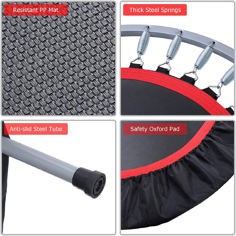 Foldable Fitness Trampoline for Adults – Mini Rebounder for Home Workouts, Cardio, Lymphatic Drainage & Balance Training – Quiet, Portable Indoor Exercise Trampoline