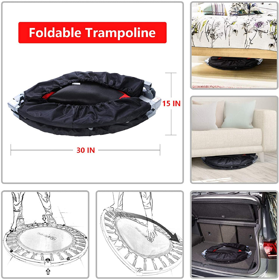 Foldable Fitness Trampoline for Adults – Mini Rebounder for Home Workouts, Cardio, Lymphatic Drainage & Balance Training – Quiet, Portable Indoor Exercise Trampoline