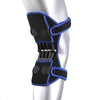 Black knee support pad with blue-edged straps and adjustable hook-and-loop closure