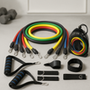 11-piece resistance band set with color loops, handles, and carrying pouch