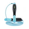 Cordless digital jump rope, light blue handle with display and spiral cable coil