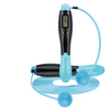 Cordless digital jump rope, light blue handles and black display unit with loop cable