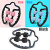 U-shape massage roller in pink, blue, and black variants, shown together