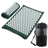 Acupressure yoga mat and massage cushion set in dark green with white button pads and carry bag