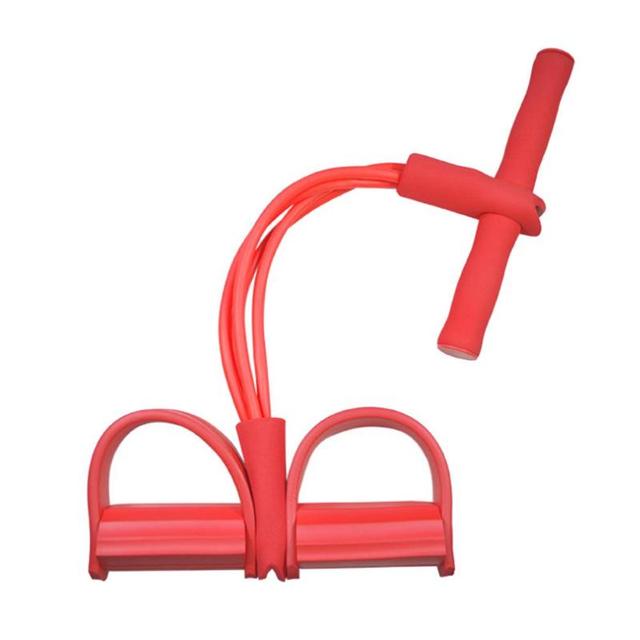 Elastic resistance pull-rope band in red, foam grip handles and U-shaped foot bar