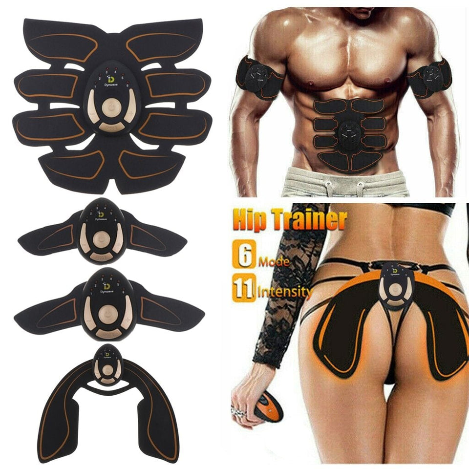 Abdominal muscle stimulator pad set with multiple electrode pieces and controller