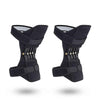 Pair of black knee support pads with elastic straps and spring mechanism