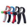 Adjustable hand gripper tool set with spring handles in red, blue, and black