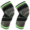 Adjustable knee compression sleeve, black with neon green trim and grid paneling