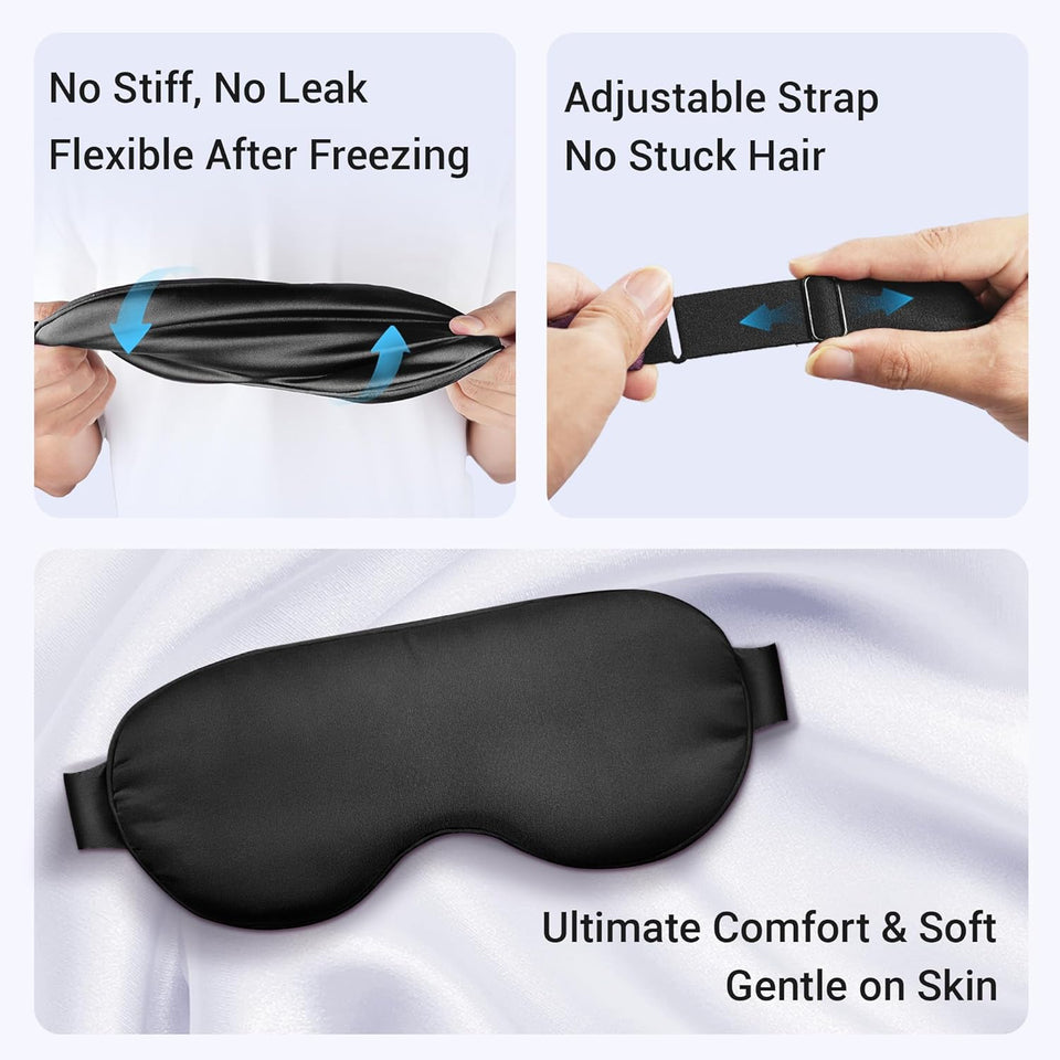 Cooling Eye Mask for Dark Circles Puffiness - Fsa Eligible Items Hsa, Cold Compress for Puffy Eyes Migraines Headache Sleeping After Surgery, Gentle Weighted Travel Essentials Gel Ice Pack (Black)