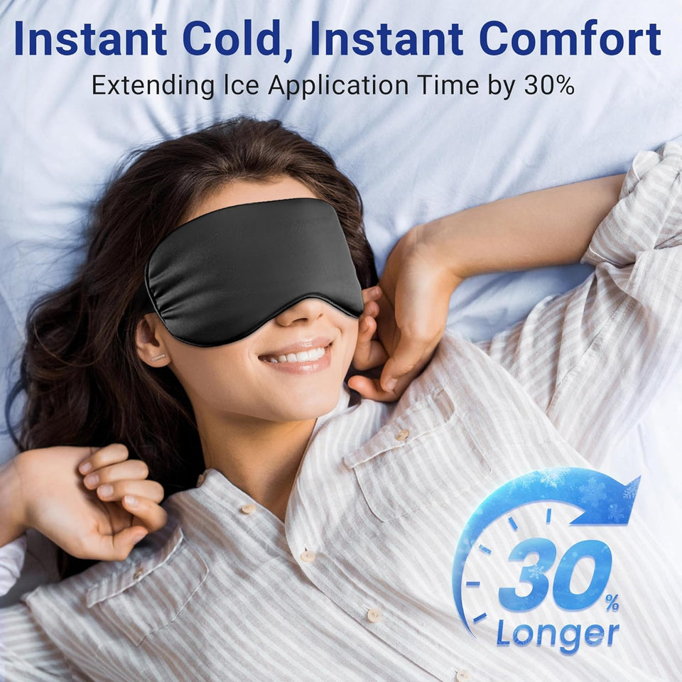 Cooling Eye Mask for Dark Circles Puffiness - Fsa Eligible Items Hsa, Cold Compress for Puffy Eyes Migraines Headache Sleeping After Surgery, Gentle Weighted Travel Essentials Gel Ice Pack (Black)