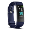 Navy silicone fitness smartwatch with black display and blue time 14:30
