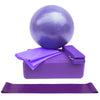Yoga ball and block set with strap and band, purple ball with folded purple blocks
