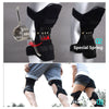 Black knee support pads on a mannequin with visible spring rods and padded straps