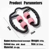 U-shape massage roller with pink spiked wheels and black frame, front view