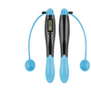 Cordless digital jump rope pair, black handles with light blue grips and ball ends
