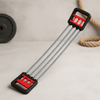 Adjustable chest expander with red-and-black handles and 4 steel cables