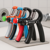 Adjustable hand gripper tool set with spring handles in black, blue, orange, and red