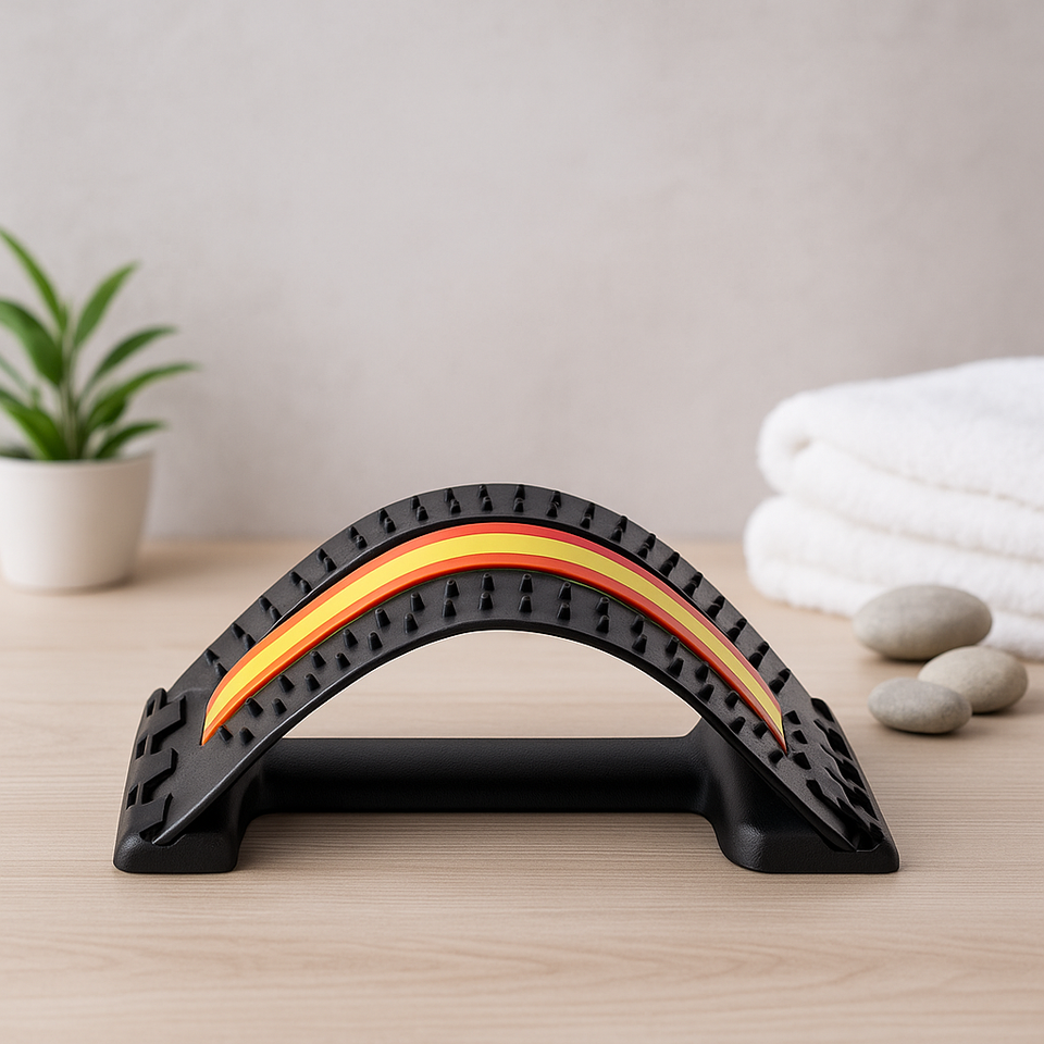 Back pain relief massage stretcher with arched frame and raised nodes