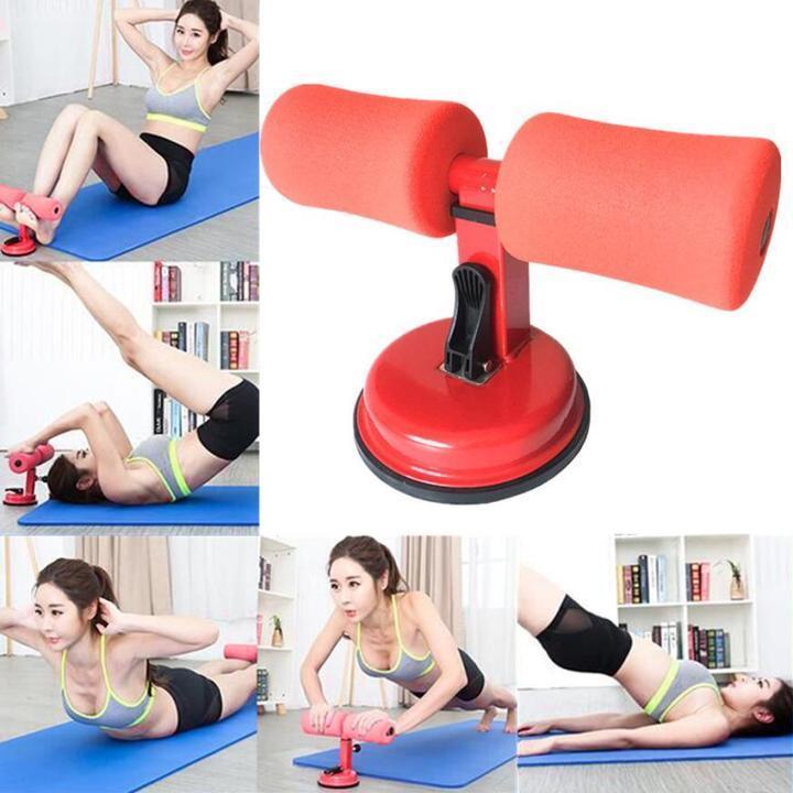 Red foam suction sit-up bar with dual pads and black suction base