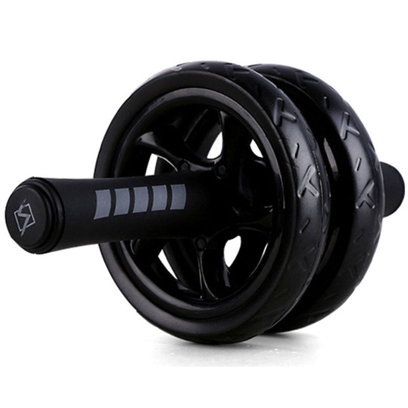 Ab roller trainer wheel with ribbed tires and cushioned foam handle grip