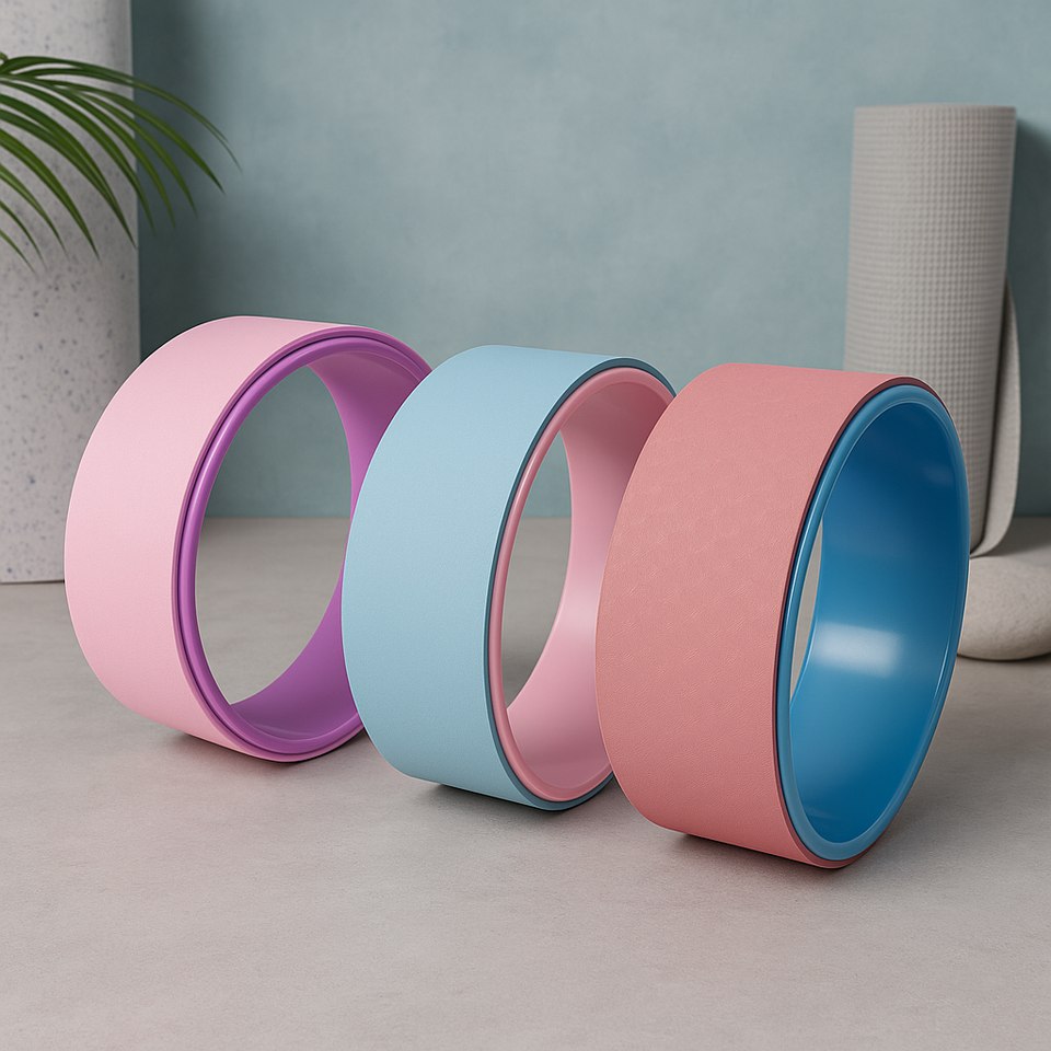 Multicolor yoga pilates circle ring with pink, blue, and purple bands