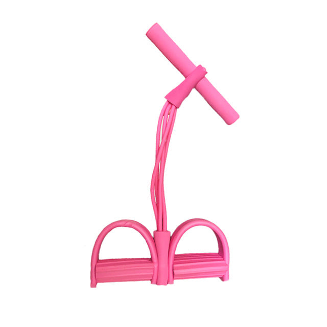 Elastic resistance pull-rope band in pink, foam grip handles and U-shaped foot bar