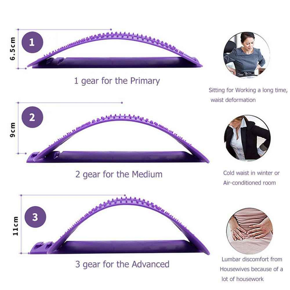 Purple massage stretcher arch with raised nubs and 3-level design