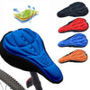 Bike seat cushion cover set in blue, black, red, and orange with gel-textured tops