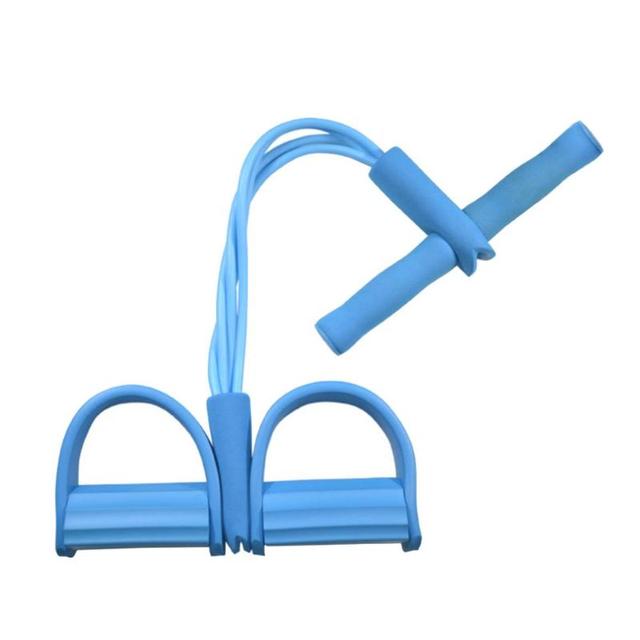 Elastic resistance pull-rope band in blue, foam grip handles and U-shaped foot bar