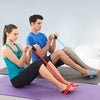 Elastic resistance pull-rope band with red cord and foam grips, U-shaped foot bar