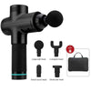 Black massage gun with large ball, U-shaped head, and small round and flat tips