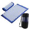 Blue acupressure yoga mat set with matching cushion and carrying bag