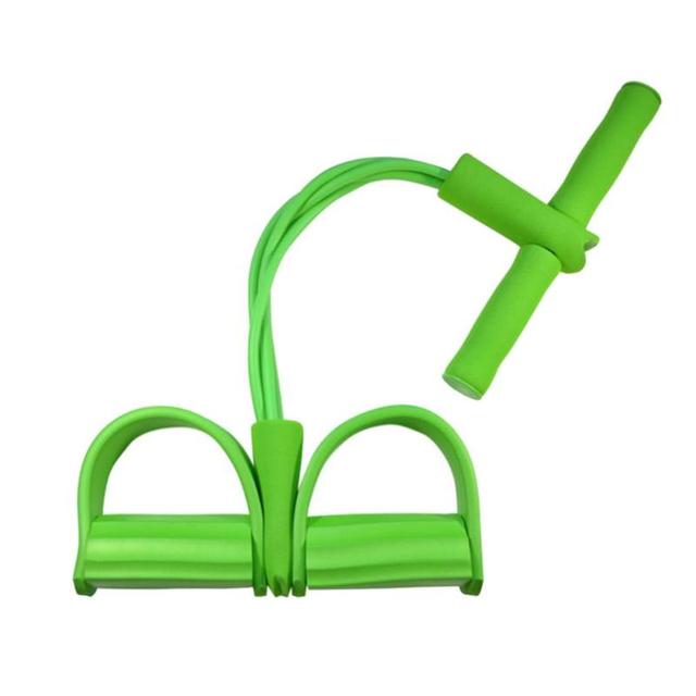 Elastic resistance pull-rope band in green, foam handles and U-shaped foot bar