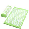 Acupressure yoga mat and massage cushion set in lime green with white button pads