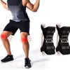 Black knee support pads with metal spring rows and hook-and-loop straps