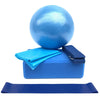 Yoga ball and block set with strap and band, blue ball with folded blue blocks