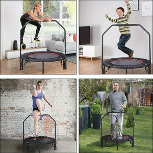 4well Foldable Mini Trampoline, Fitness Rebounder with Adjustable Foam Handle, Exercise Trampoline for Adults Indoor/Garden Workout Max Load 330lbs